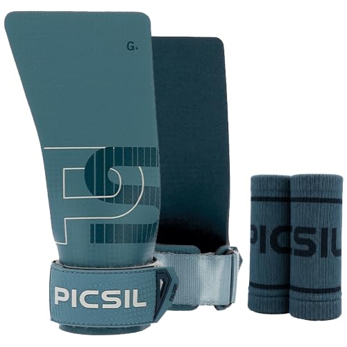 PICSIL Falcon Grips Pack, Carbon Fiber Grips, Use with Chalk | Includes professional grips, wrist wraps, and a carry bag. Ideal for functional fitness, gymnastics, and strength training. - color: Aqua, size: G(S-M)