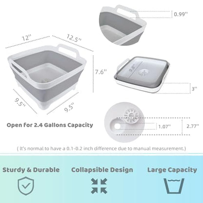 Collapsible Wash Basin with Drain Plug - 2.4 Gallon Foldable Kitchen Sink for Baby Bottles, RV Camping, Space-Saving Dish Tub (Gray-Pink) - color: Gray-pink