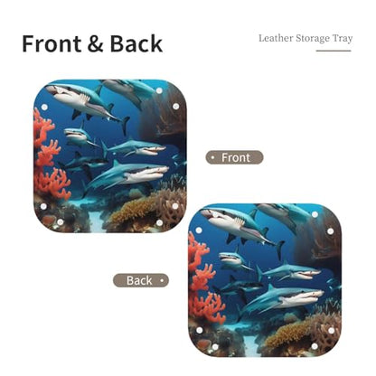 Small Leather Storage Tray Exquisite Submarine Shark Coral Pattern for Small Items Multifunctional Foldable and Durable - size: Small