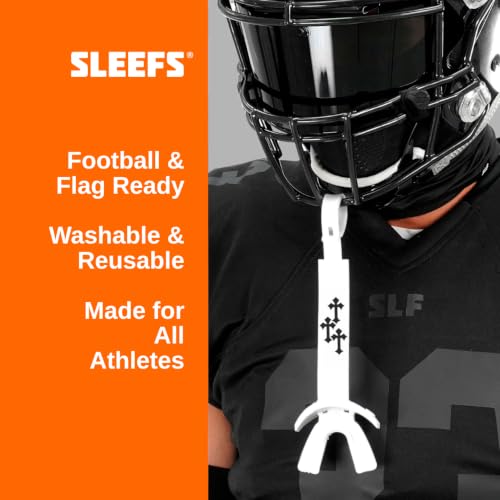 SLEEFS X Football Mouthguard with Strap for High-Impact Shock Protection - color: Gothic Cross White