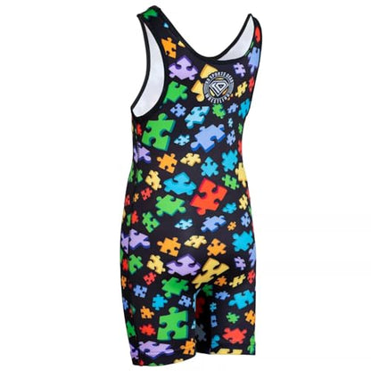 KO Sports Gear Adult Wrestling Singlets, Funny & Holiday Designs, XS-3XL - color: Autism Awareness, size: X-Small