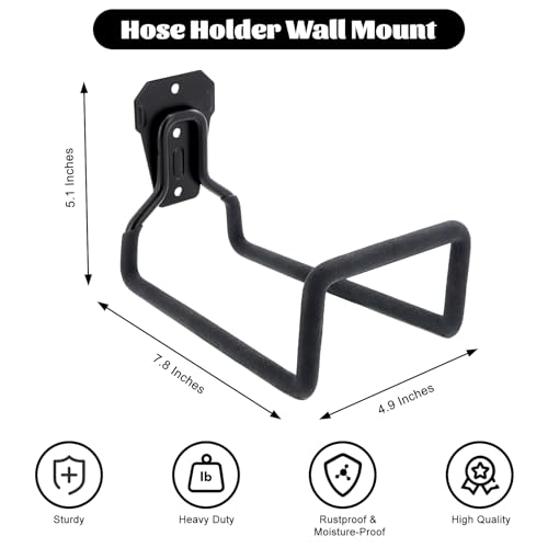 1 Pack Garden Hose Holder, Hose Reel Heavy Duty Hose Hanger, Wall Mounted Water Hose Holder Outdoor/Indoor Metal Durable Hose Hooks Ideal for Water Hose Storage Garden Yard Hold Max 77 Lbs- Black