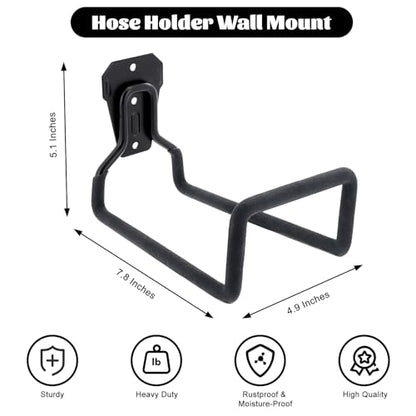 1 Pack Garden Hose Holder, Hose Reel Heavy Duty Hose Hanger, Wall Mounted Water Hose Holder Outdoor/Indoor Metal Durable Hose Hooks Ideal for Water Hose Storage Garden Yard Hold Max 77 Lbs- Black