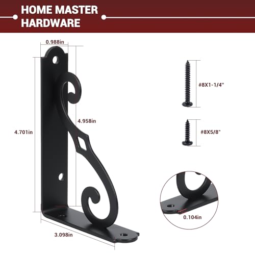 HOME MASTER HARDWARE 5" Decorative Shelf Brackets 10-Pack, Black L-Shaped Floating Shelves for Small Plants/Photo, Corner Mount Support with Screws