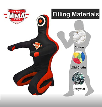 Kids Grappling Standing Dummy - Unfilled – Wrestling, Jiu-Jitsu, MMA Training Dummy with Moveable Arms and Legs – Durable Polyester Fabric - color: Black-Sit, size: 6 ft-72 Inch