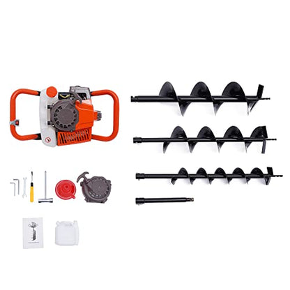 Dyrabrest 71CC Petrol Earth Auger Post Hole Digger Auger with 3 Drills （Ground Drill 4"/ 6"/ 8" Bits ）+ Extension Bar 12"