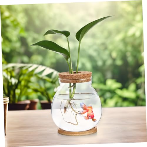 SUPVOX Decorative Glass Fish Tank for Betta Small Aquarium with Lid Bamboo Mat