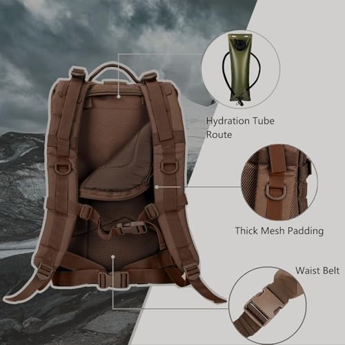 Hannibal Tactical MOLLE Assault Backpack, Tactical Backpack Military Army Camping Rucksack - color: Dark Brown