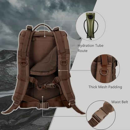 Hannibal Tactical MOLLE Assault Backpack, Tactical Backpack Military Army Camping Rucksack - color: Dark Brown