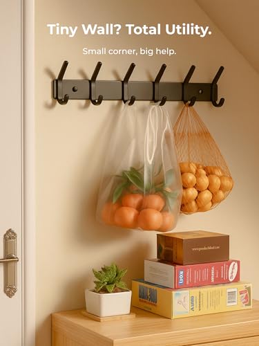 Coat Rack Wall Mount Hooks - 15 Inch Black Metal 6-Hook Rack(1 Pack) - color: Black, size: 1 Pack