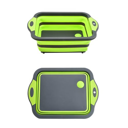 Camping Collapsible Cutting Board Dish Basin BBQ Prep Tub Camp Sink Dish Washing Station Multifunctional Storage Basket(Grey green) - color: Grey Green