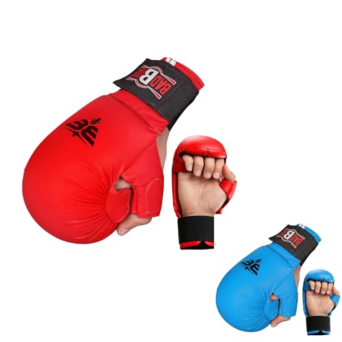 Professional WKF Karate Training Mitts | Karate Gloves with Thumb Elastic/Hook & Loop Closing | Premium Sizing - color: RED, size: Large