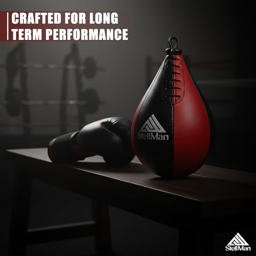 PU Leather Boxing Speed Bag – Black Red MMA Reflex Punching Ball for Home Gym Workout, Speed Ball for Punching, Kicking & Reflex Training Equipment