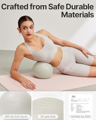 YOTTOY Small Exercise Ball，9-inch Extra-Thick Pilates Ball with Anti-Burst Technology for Stability, Ideal for Yoga, Pilates, Physical Therapy & Home Workouts - color: White