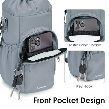 sportsnew 40oz Insulated Crossbody Water Bottle Bag Gym Hiking Phone Pocket - color: Blue