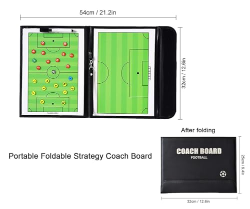 Soccer Coaching Board, Magnetic Soccer Clipboard for Coaches, Football Foldable Board with Dry Erase, Marker Pen