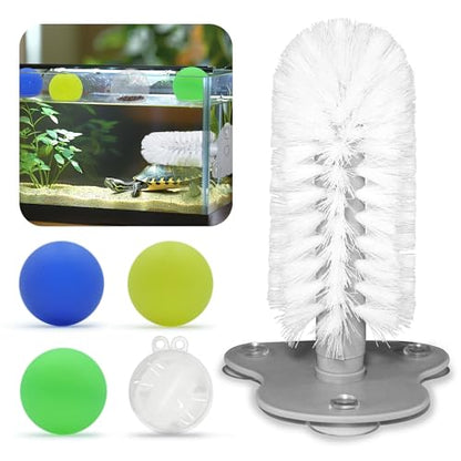 Turtle Toys for Aquatic Turtle Tank Accessories, Turtle Brush with Suction Cup, 4 Turtle Toy Balls Turtle Aquarium Accessories, Turtle Accessories for Tank