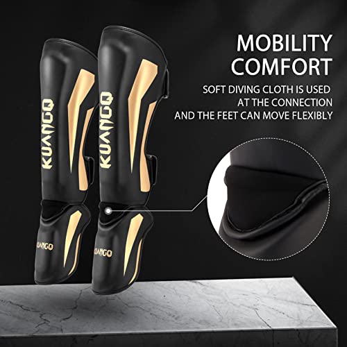 Muay Thai Shin Guards for MMA Sparring, Martial Arts,Kickboxing | Leg Instep Protection Pads, Kickboxing MMA Training, Sparring Gear, Professional MMA Equipment - color: Black-Gold, size: Small