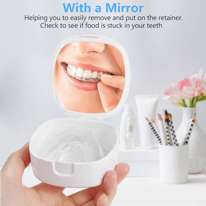 Retainer Case with Mirror & Ventilation - Night Guard & Orthodontic Aligner Case, Dark Green Leaves - color: Dark Green Leaves