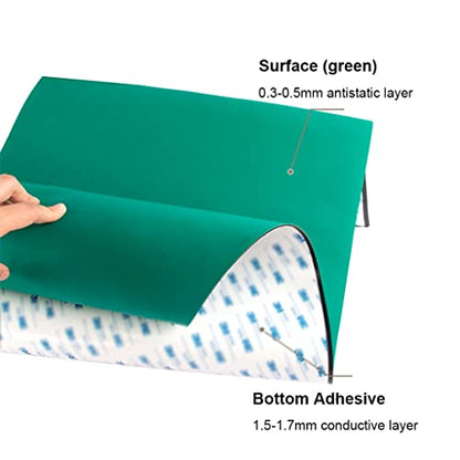 1pcs Green Self-Adhesive Anti-Static Rubber Mat, 0.5m×1m 0.6m×1.2m 2mm 3mm Thick Desk Mat for Lab/Repair/Factory/Assembly Line(0.5mx1m,2mm)