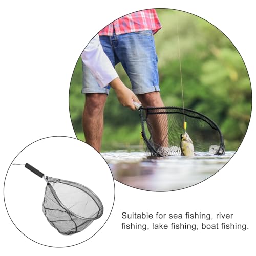Small Handheld Fishing Net Fish Catch Net with Handle Portable Lightweight Fish Landing Tool for Freshwater Black Gray Mesh for Fishing and Catching