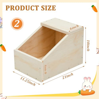 2 Pack Wood Rabbit Nesting Box, 21x11.25x10 Inch Wooden Hutch Hideout for Breeding, Natural Burrow Den Alternative for Rabbits & Small Animals - size: 21x11.25x10 Inch
