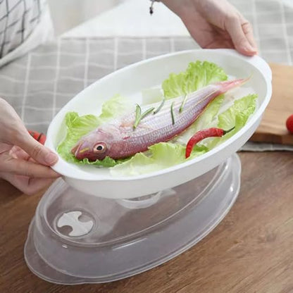 Generic Microwave Steamer Fish Steamer with Lid, White Food Steamed Holder for Vegetables and Seafood, Quick Heat Transfer Steaming Plate for Nutritious Home Cooking