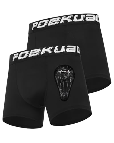 Youth Boys Baseball Cup Underwear Kids Football Compression Shorts with Soft Protective Athletic Cup Boxer Brief - color: Black+black, size: Large