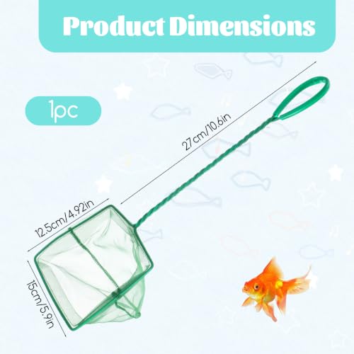 Aquarium Fish Net with Braided Metal Handle, 6'' Fish Net for Fishes Tank Soft Nylon Mesh for FishTanks Sludge Food Residue Wastes Skimming Cleaning Nets (Green)