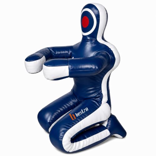 Bestzo MMA Martial Arts Brazilian Grappling Dummy Jiu Jitsu Punching Bag Sitting Position-Unfilled Hands on Front - color: Synthetic Leather Blue, size: 59 inches (5 ft)