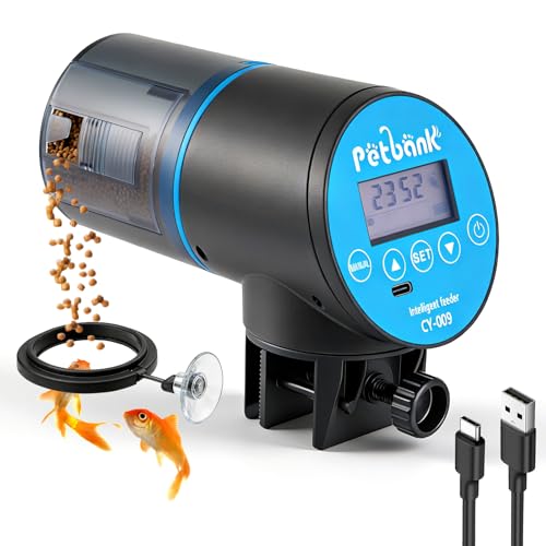 Automatic Fish Feeder for Aquarium - Rechargeable Fish Food Auto Dispenser Vacation Turtle Feeder with USB Charger Cable，LCD Screen, Customized Schedule (Blue) - color: Blue