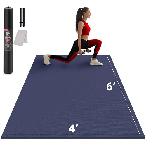GymCope Large Exercise Mat for Home Workouts, 12x6/10x6/9x6/8x6/7x5/6x4 ft | (7mm) Extra Thick Workout Mat, High-Density Gym Mat for Cardio, Jump Rope, MMA, Weights (Shoe-Friendly) - color: 6'*4'Navy Blue