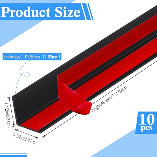 10 Pcs Wall Corner Protector Guards with Self Adhesive, 1-1/2 x 48 Inches, Black Vinyl Corner Trim Molding Plastic for Wall Furniture Door Cabinet Table Edge, Avoid Scratching, Easy Install