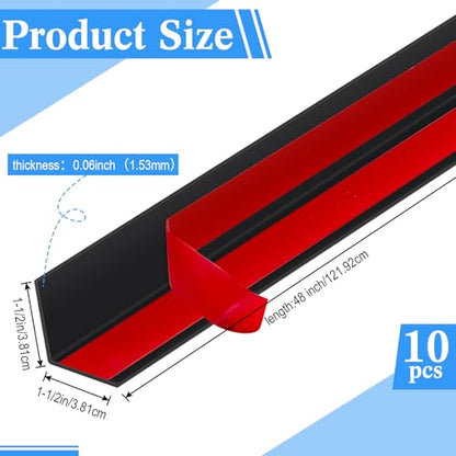 10 Pcs Wall Corner Protector Guards with Self Adhesive, 1-1/2 x 48 Inches, Black Vinyl Corner Trim Molding Plastic for Wall Furniture Door Cabinet Table Edge, Avoid Scratching, Easy Install