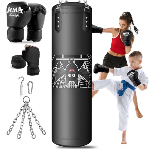 Punching Bag for Kids, 2.7FT Hanging Boxing Bag with Boxing Gloves | Kids Boxing Set Kickboxing Bag for Youth Boxing Karate Muay Thai Kick Taekwondo Training - style: Bats