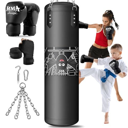 Punching Bag for Kids, 2.7FT Hanging Boxing Bag with Boxing Gloves | Kids Boxing Set Kickboxing Bag for Youth Boxing Karate Muay Thai Kick Taekwondo Training - style: Bats