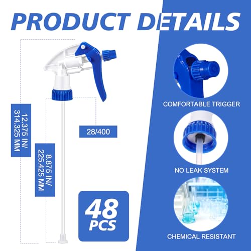 Hushee 48 Pack 28-400 Replacement Trigger Spray Nozzles Only, Heavy Duty Bottle Sprayer for Industrial Home Use, Fit for 32 oz, 16 oz, 8 oz Plastic and Glass Bottles (Blue) - color: Blue