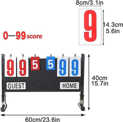 Portable Scoreboard Fins, 4 Digits Game Scoreboard, Multifunctional Vertical Score Flip Scoreboard, Up to 99, for Match Volleyball/Basketball/Soccer/Table Tennis/Badminton