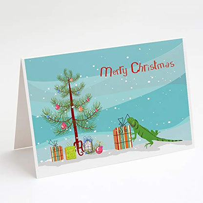 Caroline's Treasures CK4544GCA7P Iguana Merry Christmas Greeting Cards and Envelopes Pack of 8 Blank Cards with Envelopes Whimsical A7 Size 5x7 Blank Note Cards - style: Amphibians & Reptiles - Iguana