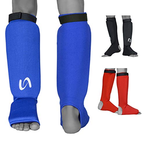 UFG Ultimate - Cloth Shin Instep Guard - Karate MMA Boxing Muay Thai Training Protection - color: Blue, size: Small-Medium