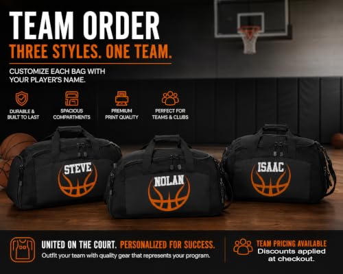 Personalized Basketball Duffel Bag with Shoe Compartment, Custom Basketball Bag with Name and Number, Basketball Travel Bag for Players, Team Sports Gear Bag - color: Black, style: Basketball