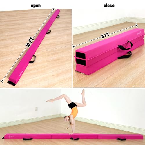Marfula 6 FT / 8 FT / 9 FT Folding Gymnastics Beam Foam Balance Floor Beam - color: Pink, size: 10 Ft