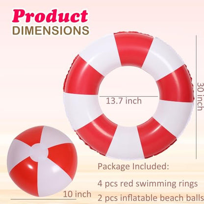 4 PCS Striped Inflatable Pool Floats for Swimming Pool Party Lake Beach Adults - Floaties Pool Tubes Swim Rings Tubes Floaties for Beach Pool Party Decorations