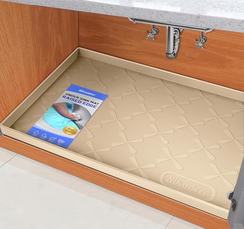 31" x 19" Under Sink Mat Waterproof, Silicone Mat Kitchen Drawer Shelf and Cabinet Liner, Sink Protector for Kitchen Organizers and Storage, Boot Tray Pet Food Mats - color: Beige, size: 31"W x 19"L