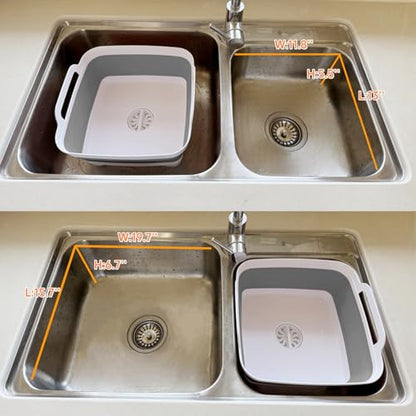 Collapsible Wash Basin with Drain Plug - 2.4 Gallon Foldable Kitchen Sink for Baby Bottles, RV Camping, Space-Saving Dish Tub (Gray)
