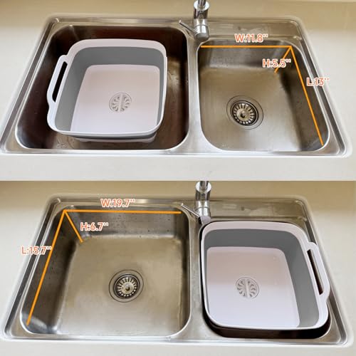 Collapsible Wash Basin with Drain Plug - 2.4 Gallon Foldable Kitchen Sink for Baby Bottles, RV Camping, Space-Saving Dish Tub (Gray-Gray) - color: Gray-gray