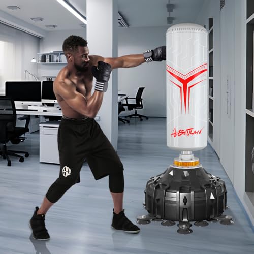 Freestanding Punching Bag with Boxing Gloves, Boxing Bag with Suction Cup Base for Adult Teens-Standing Kickboxing Bag for Home Office Gym - color: White