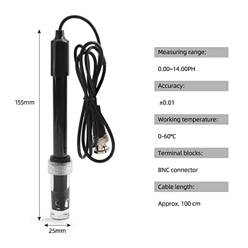 Replacement PH Probe Electrode Sensor with BNC Connector for Hydroponic Aquarium Laboratory Meter Controller Device, Low Impedance Corrosion-Resistant Tester Kit