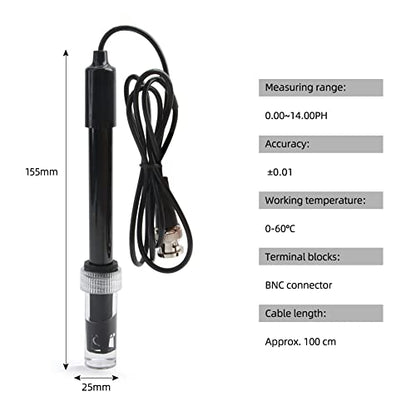 Replacement PH Probe Electrode Sensor with BNC Connector for Hydroponic Aquarium Laboratory Meter Controller Device, Low Impedance Corrosion-Resistant Tester Kit