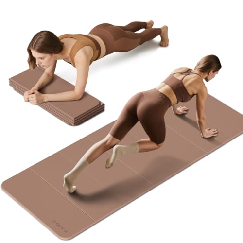 PAIDU Foldable Yoga Mat 10MM Thick SGS Certified TPE 75x26" Portable | Non-slip, extra thick & wide, foldable & portable. Ideal for yoga, Pilates & home gym workouts. - color: Brown + apricot